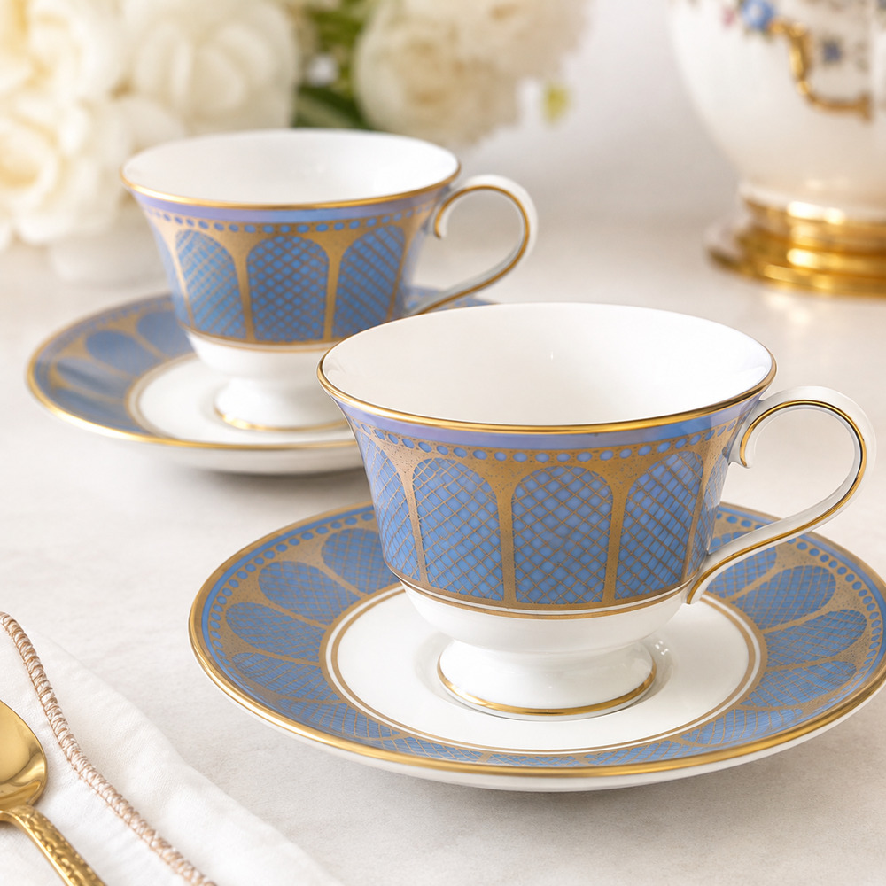 Vintage Spode Marble Arch Blue Cup Saucer Y8448 England Gold Bone China Regency